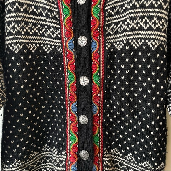 Vintage Norwegian 100% Wool Knit Cardigan Sweater Norway Fair Isle Scandinavian - Picture 5 of 9